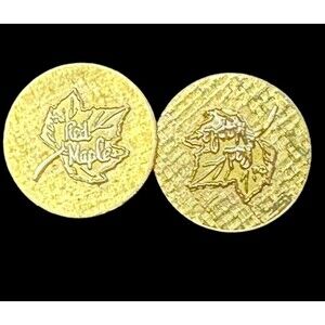 Vintage Red Maple Cuff links gold tone 1 inch pat. 2,974,381 round with leaf